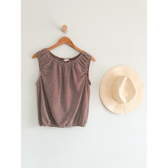 Madewell | NWT Bubble Tee in Henna Brown Cream Stripe | Sz S - Picture 2 of 9